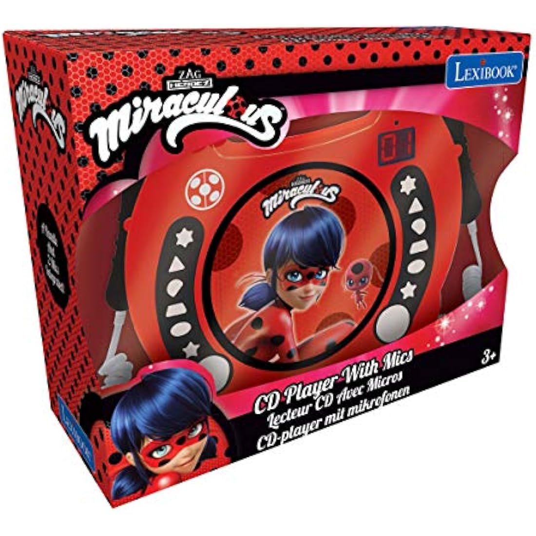 Miraculous Ladybug Portable CD Player with Karaoke Microphones – Red
