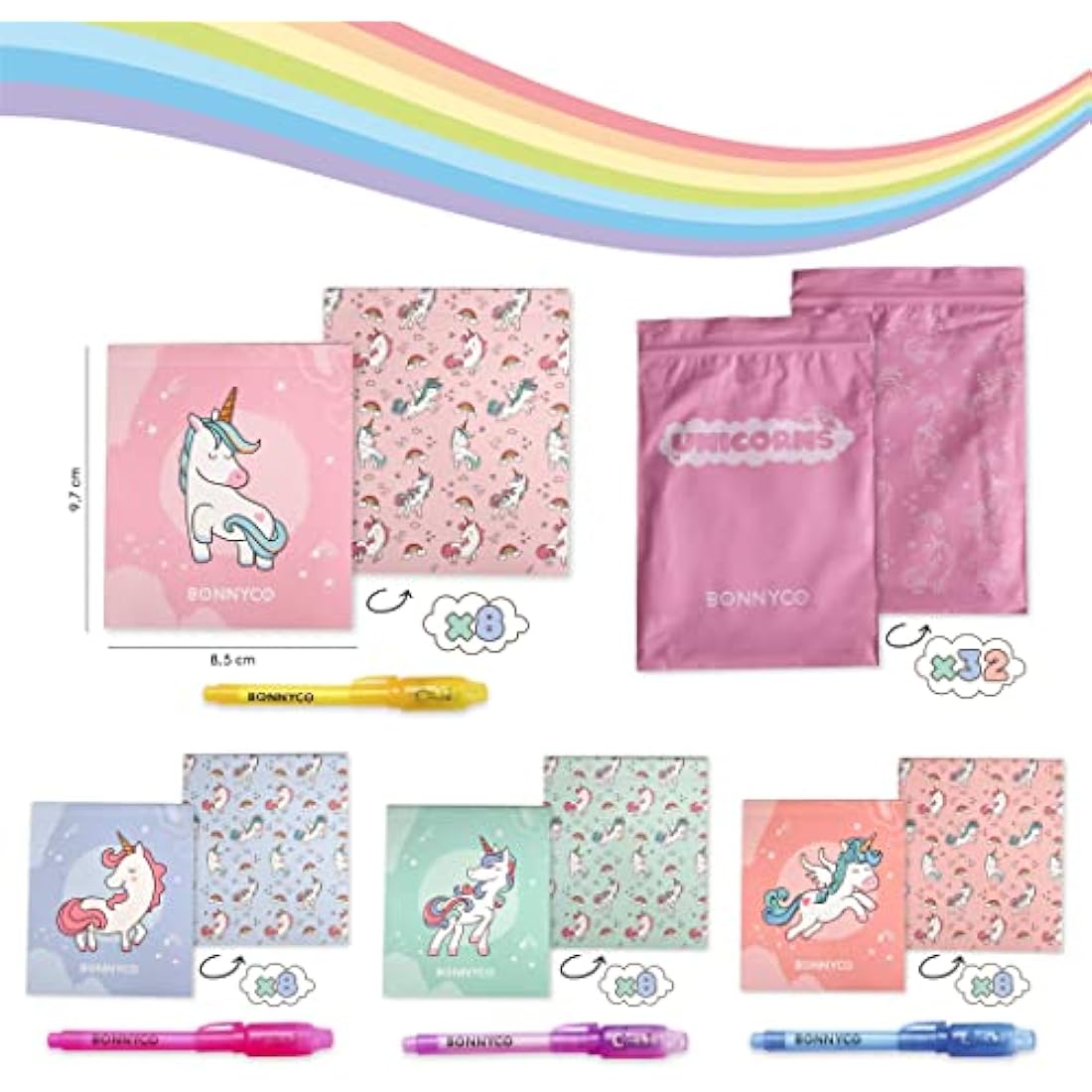 BONNYCO Invisible Ink Pen and Notebook Set - 32 Pack Unicorn Party Favors