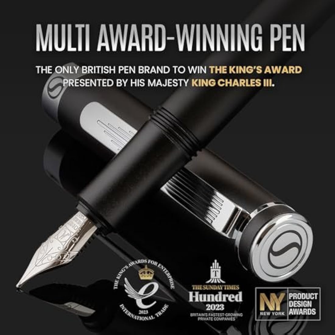 Scriveiner Luxury EDC Fountain Pen | Matt Black & Chrome | Fine Nib