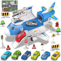 Kramow Airplane Toy Set with Play Mat, 8 Cars and Helicopter for Kids