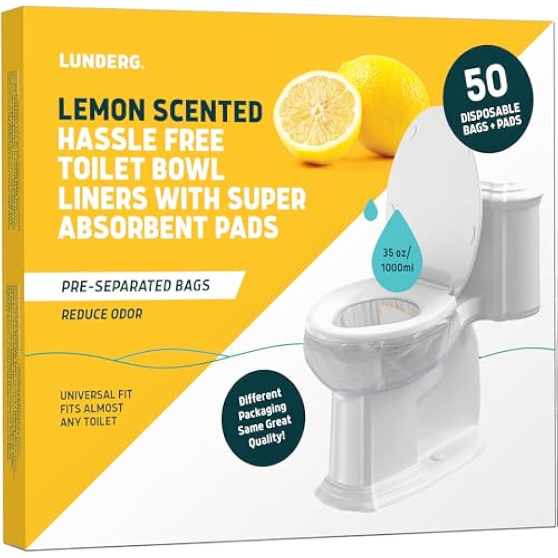 Lunderg Disposable Toilet Liners | 50 Count Lemon Scented Waste Bags