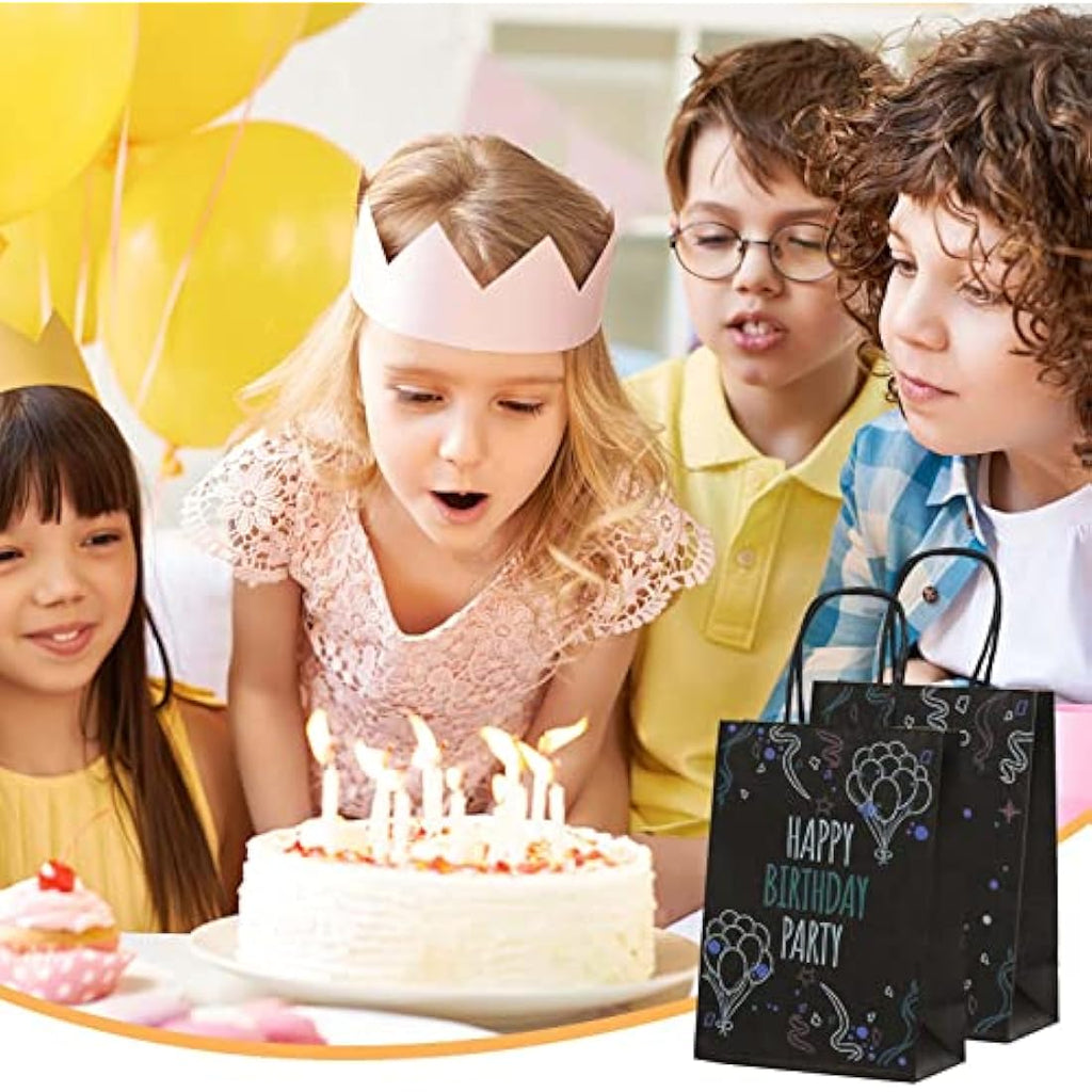 GIFTSAY Black Kraft Paper Gift Bags with Handles - 50 Pcs (15x8x21cm)