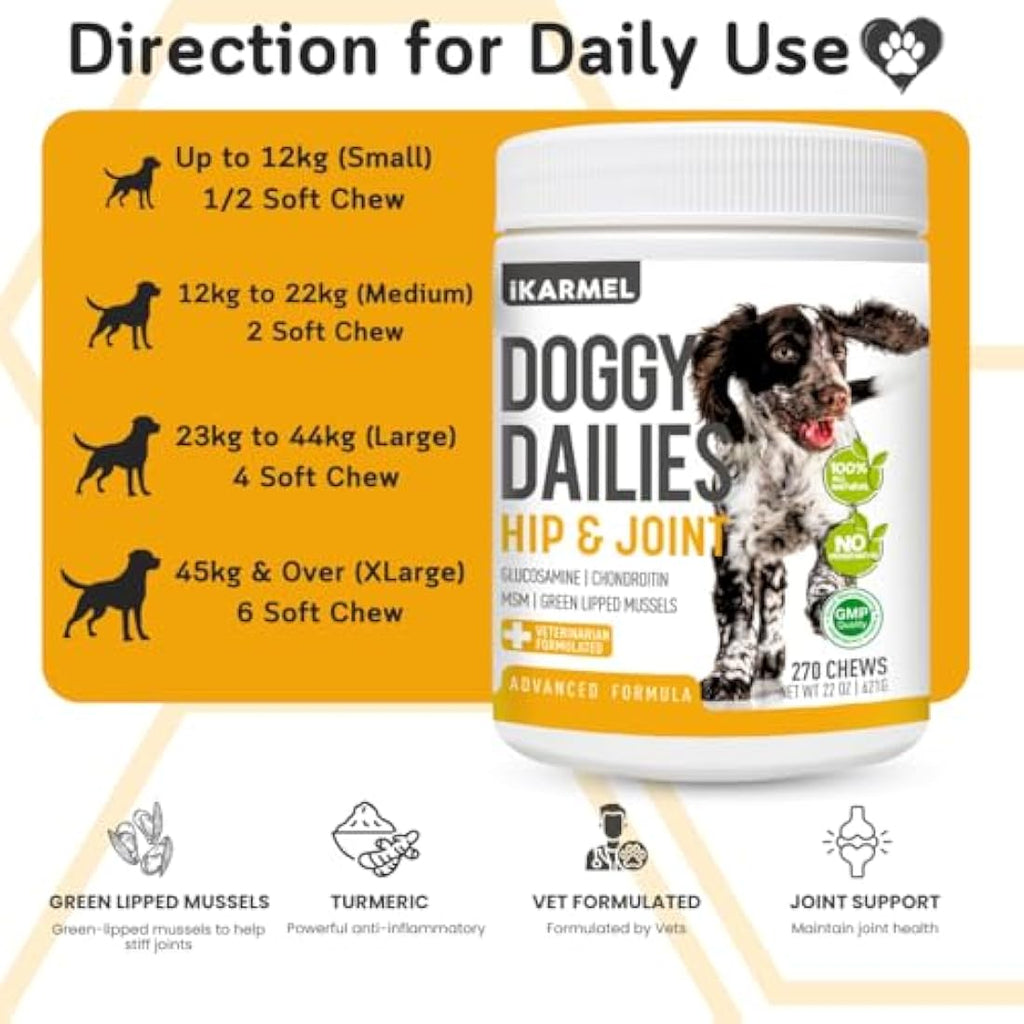 iKarmel Dog Joint Support Chews - Glucosamine & Green Lipped Mussel - 270ct