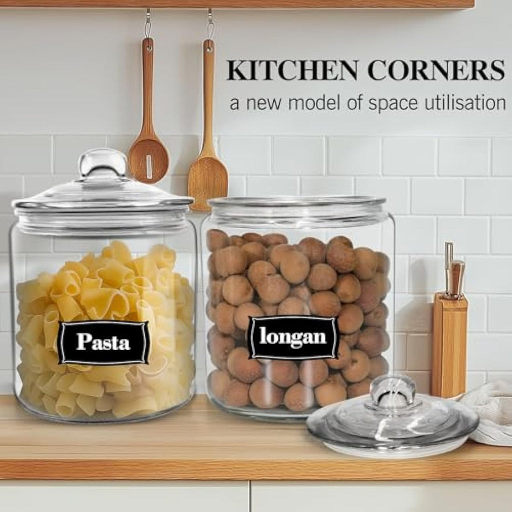 3.9L Glass Storage Jars with Airtight Lids - Set of 2