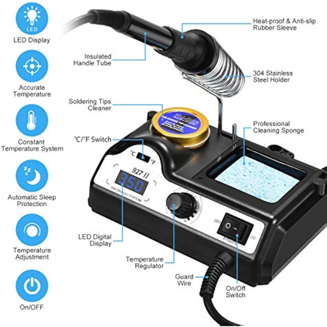 Preciva 60W Digital Soldering Station - Adjustable 90-480°C LCD Kit