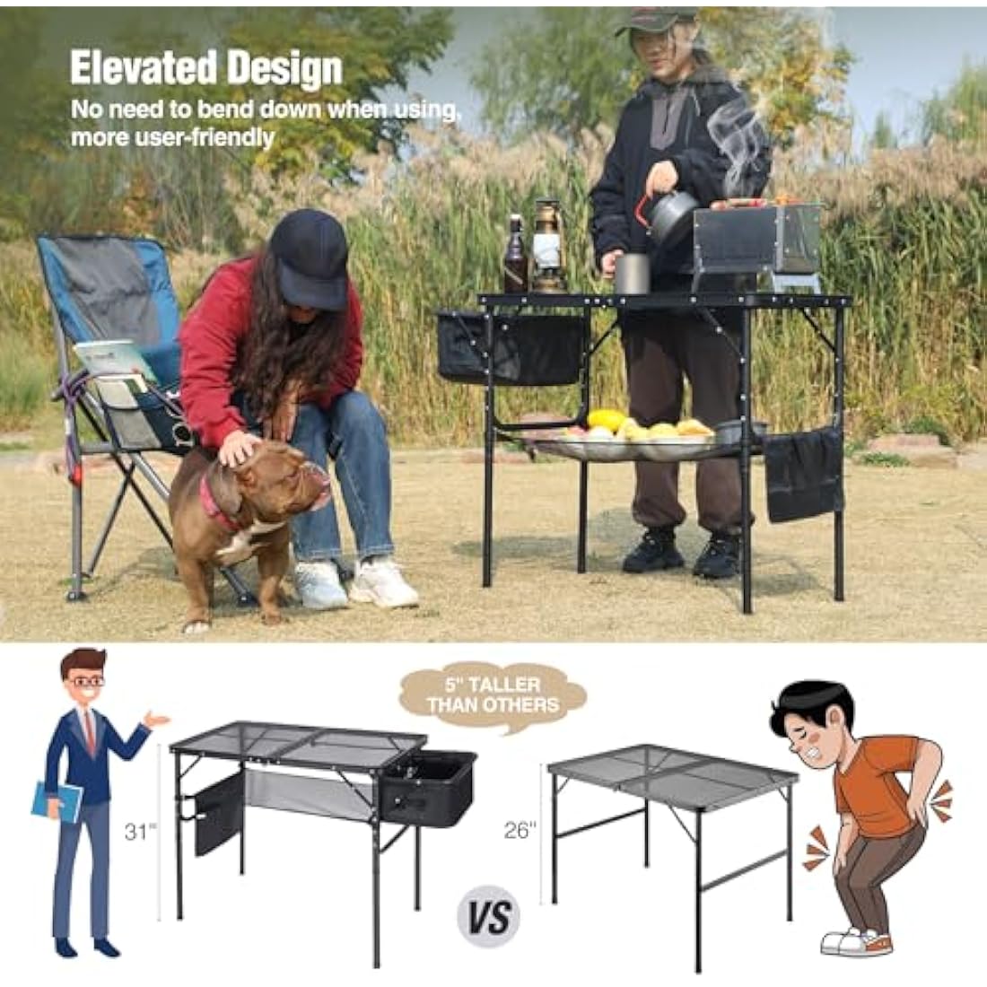 REDCAMP Folding Grill Table with Sink | Portable Aluminum Camping Stand