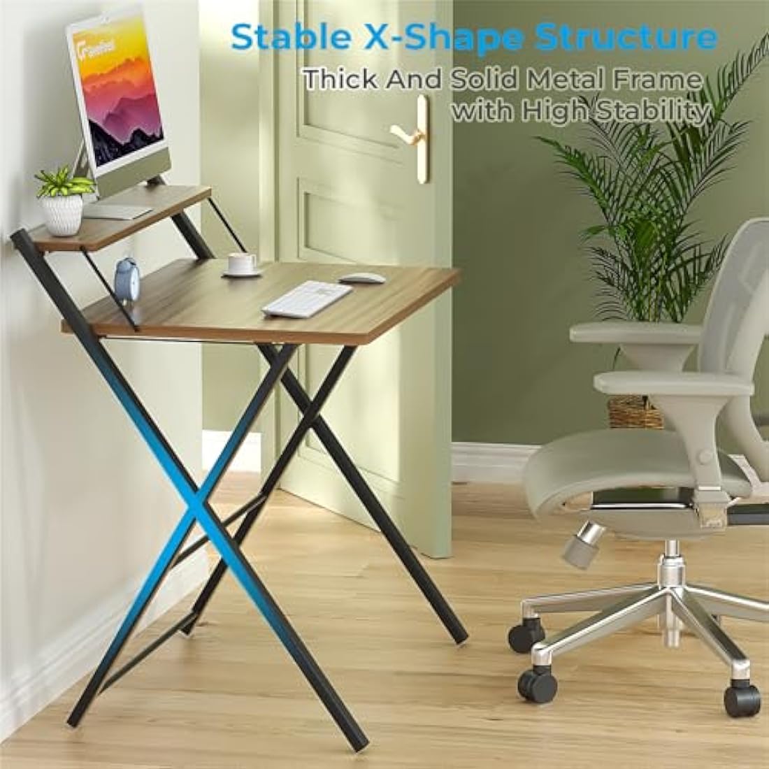 GreenForest Foldable Computer Desk with Monitor Shelf | Espresso