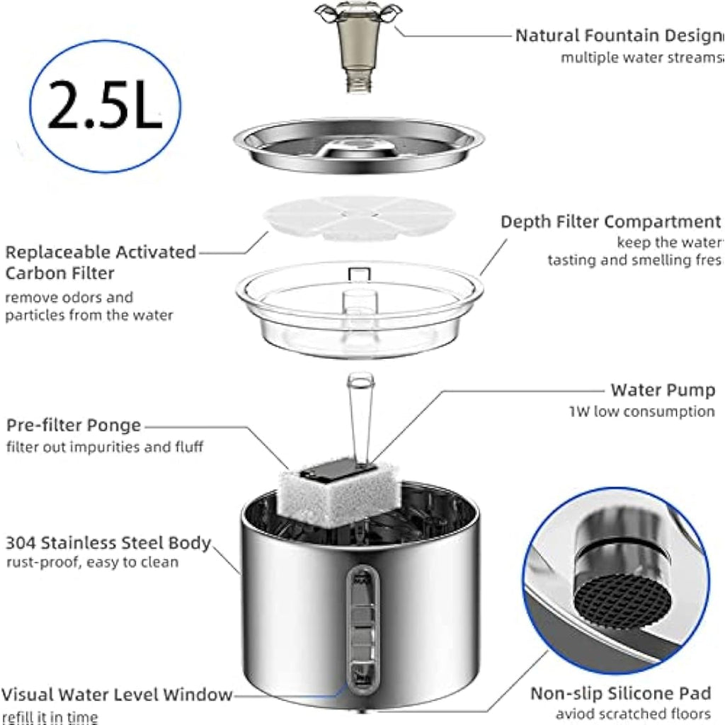 Jolof Store Stainless Steel Cat Water Fountain | Quiet Automatic Dispenser