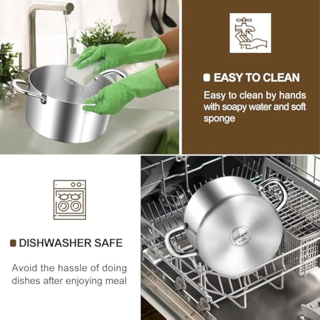 HaWare 10L Tri-Ply Stainless Steel Stock Pot with Glass Lid | Induction