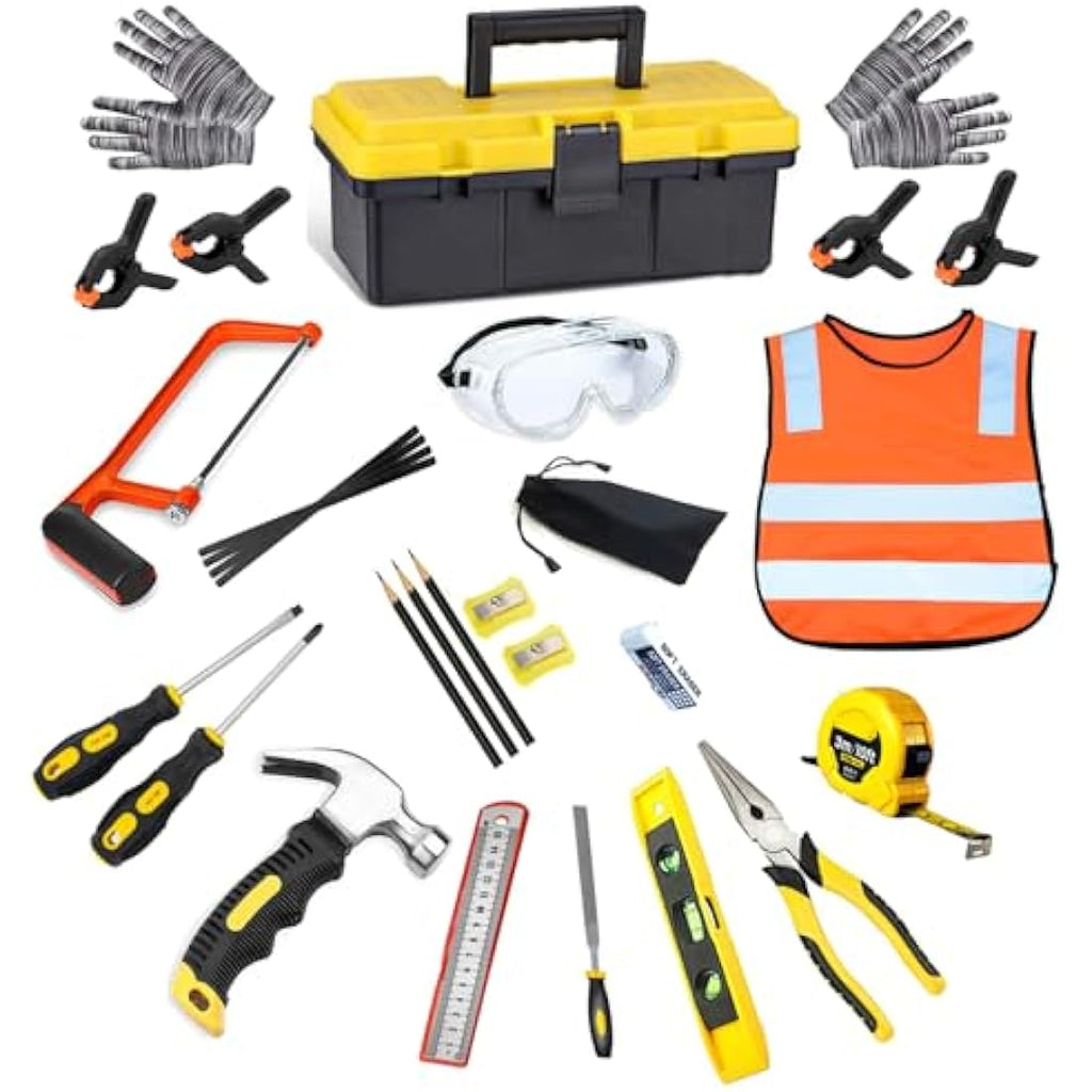 QeeHeng Kids Real Woodworking Tool Set – 30 Piece Construction DIY Kit