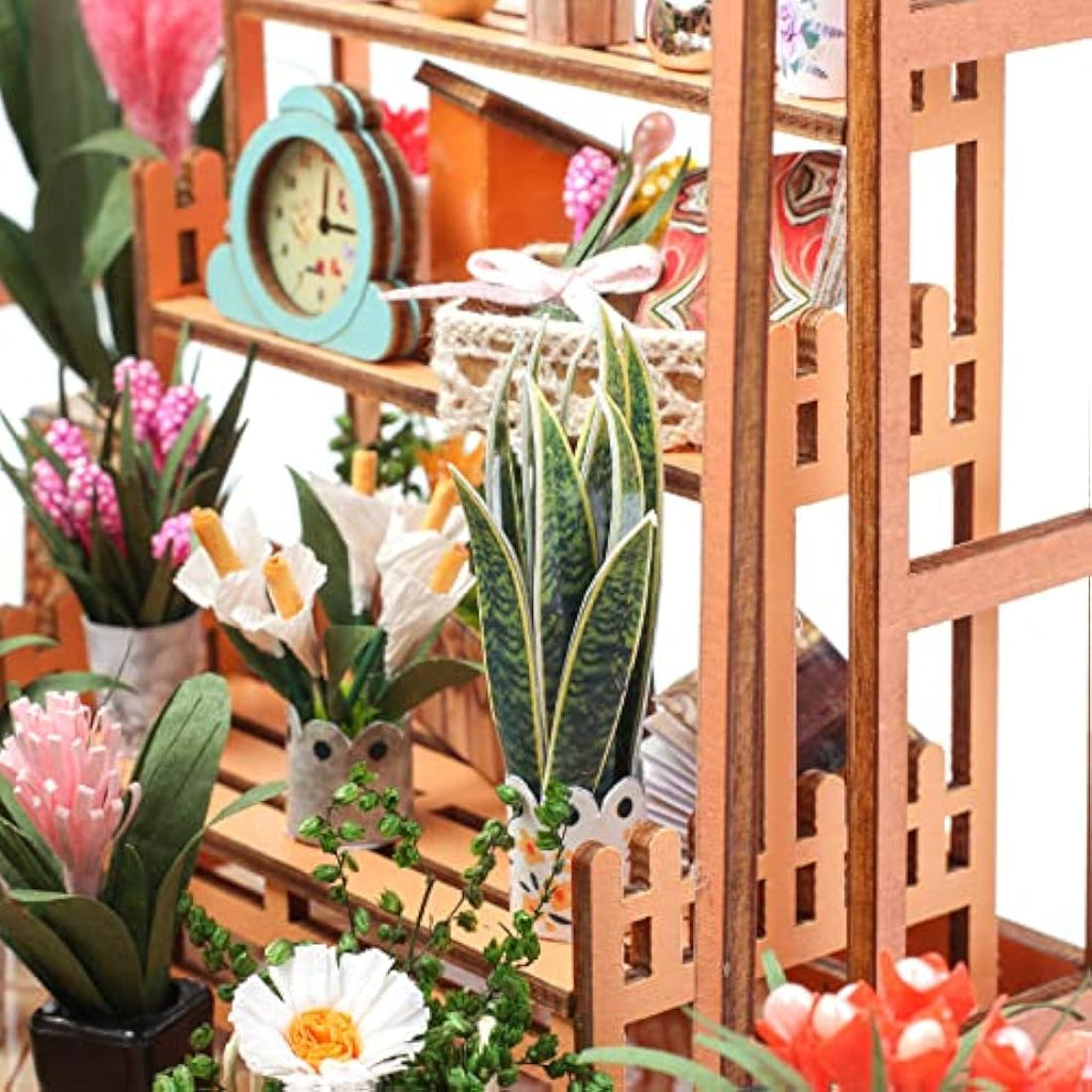 Cuteefun DIY Miniature Greenhouse Kit - 1:24 Scale Wood Dollhouse with LED
