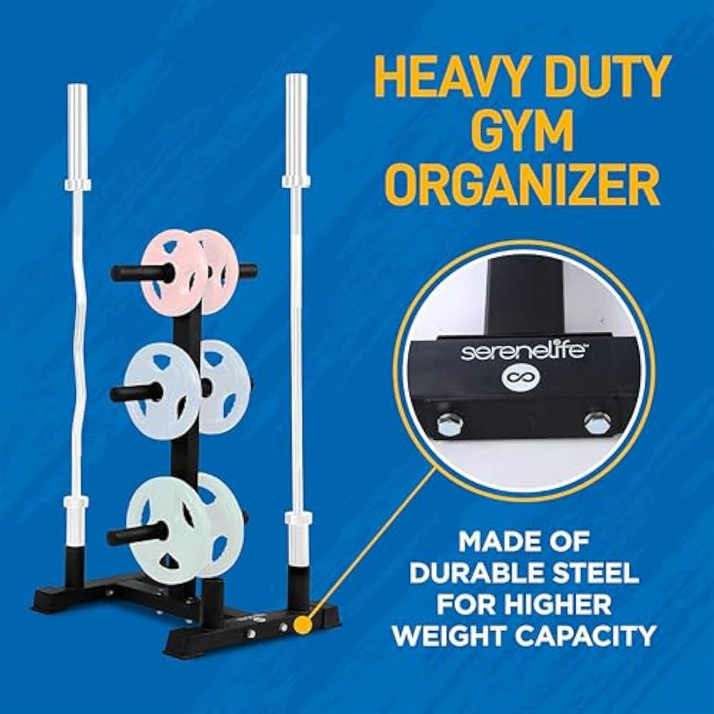 SereneLife Olympic Weight Plate Rack – 800lb Capacity Steel Gym Organizer