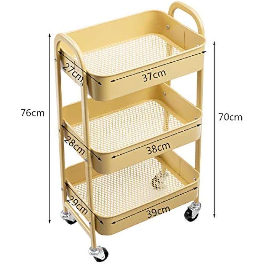 DOEWORKS 3-Tier Metal Rolling Utility Cart – Slim Storage Trolley, Khaki