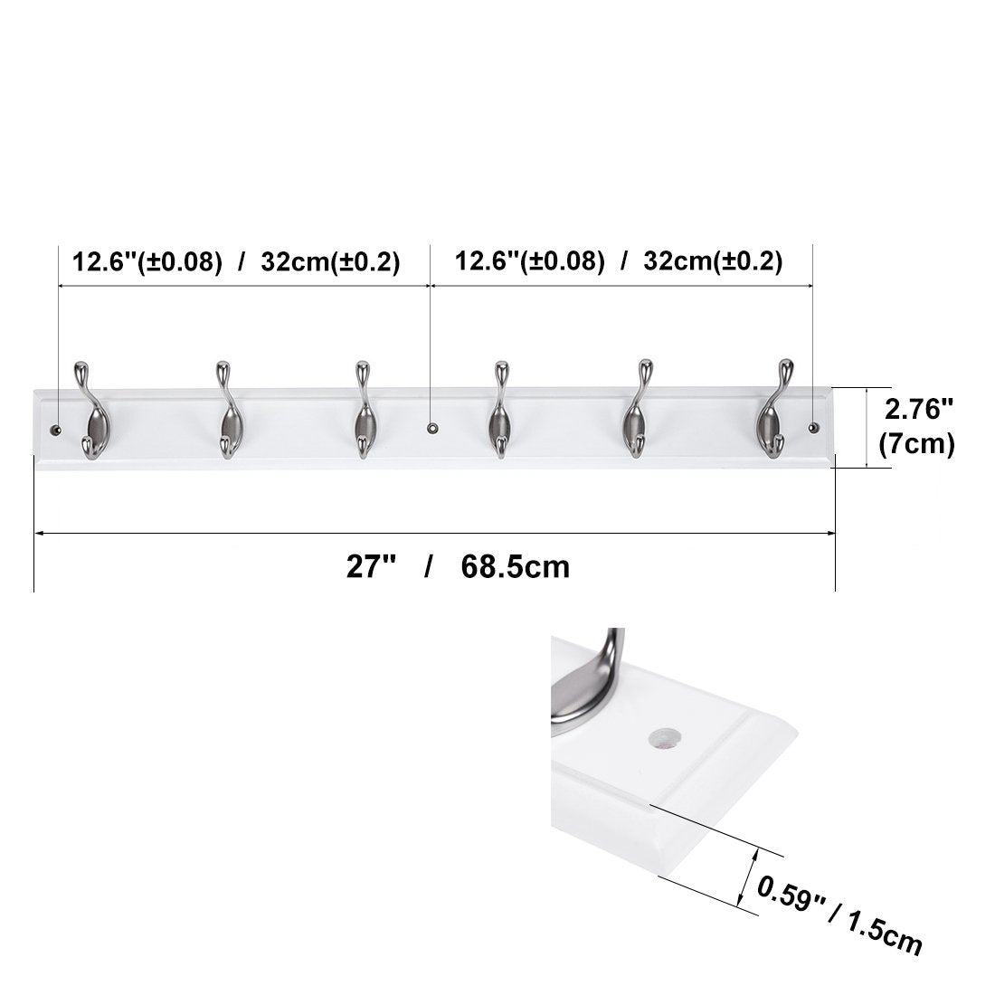 DOKEHOM Wall Mounted Coat Hook Rack | 2 Pack 6-Satin Nickel Hooks