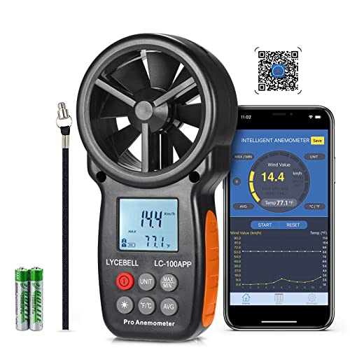 LYCEBELL Handheld Digital Anemometer | Bluetooth Wind Speed Meter with APP