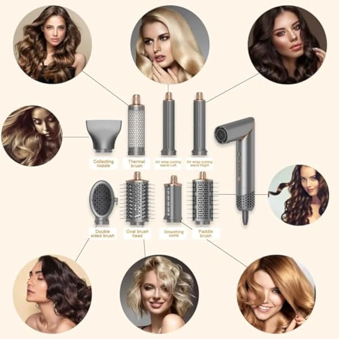 Dryhsip 8-in-1 Air Hair Styler | Foldable Ionic Blow Dry Brush & Curler