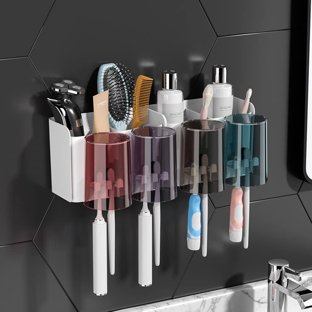 Jolof Store Wall Mounted Toothbrush Holder | 4 Cups & 8 Slots Organizer