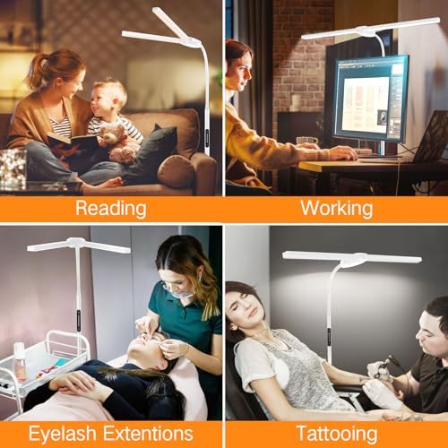 OUTON LED Floor Lamp - Double Head Dimmable Standing Lamp with Remote