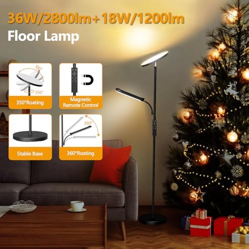 Jolof Store LED Torchiere Floor Lamp - Dimmable Uplighter, Carbon Black