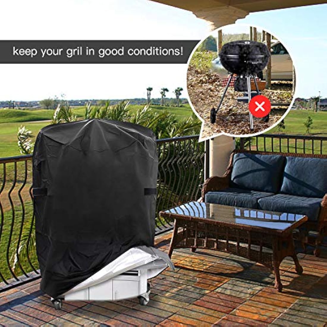 Round BBQ Grill Cover – 210D Oxford Waterproof Heavy Duty