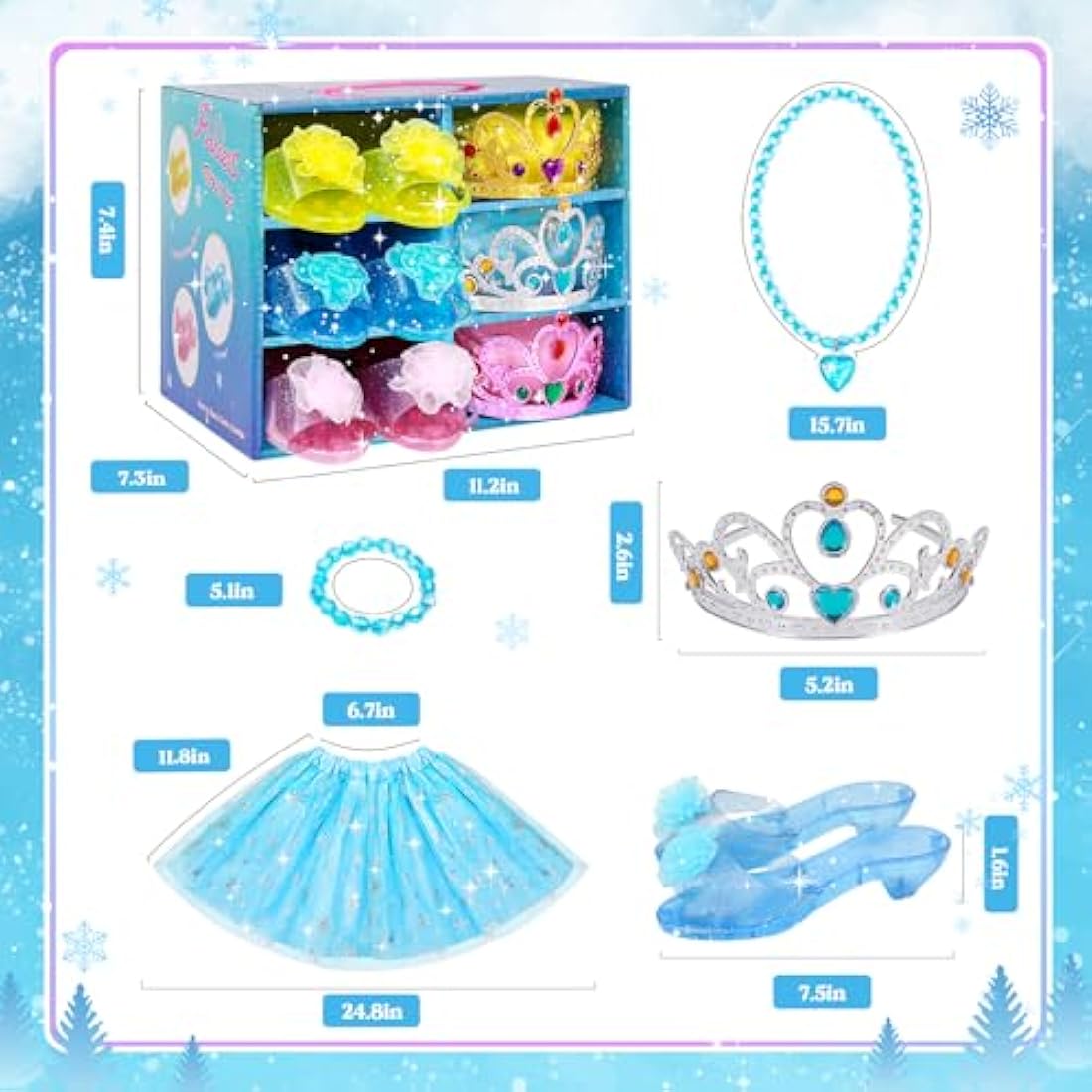 Jolof Store Princess Dress Up Set – 3 Pairs of Shoes, Skirts & Tiaras