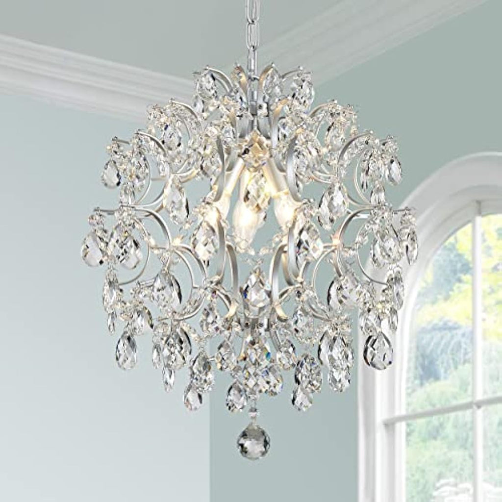 Bestier Modern Silver Crystal Raindrop Chandelier | 3-Light Pendant