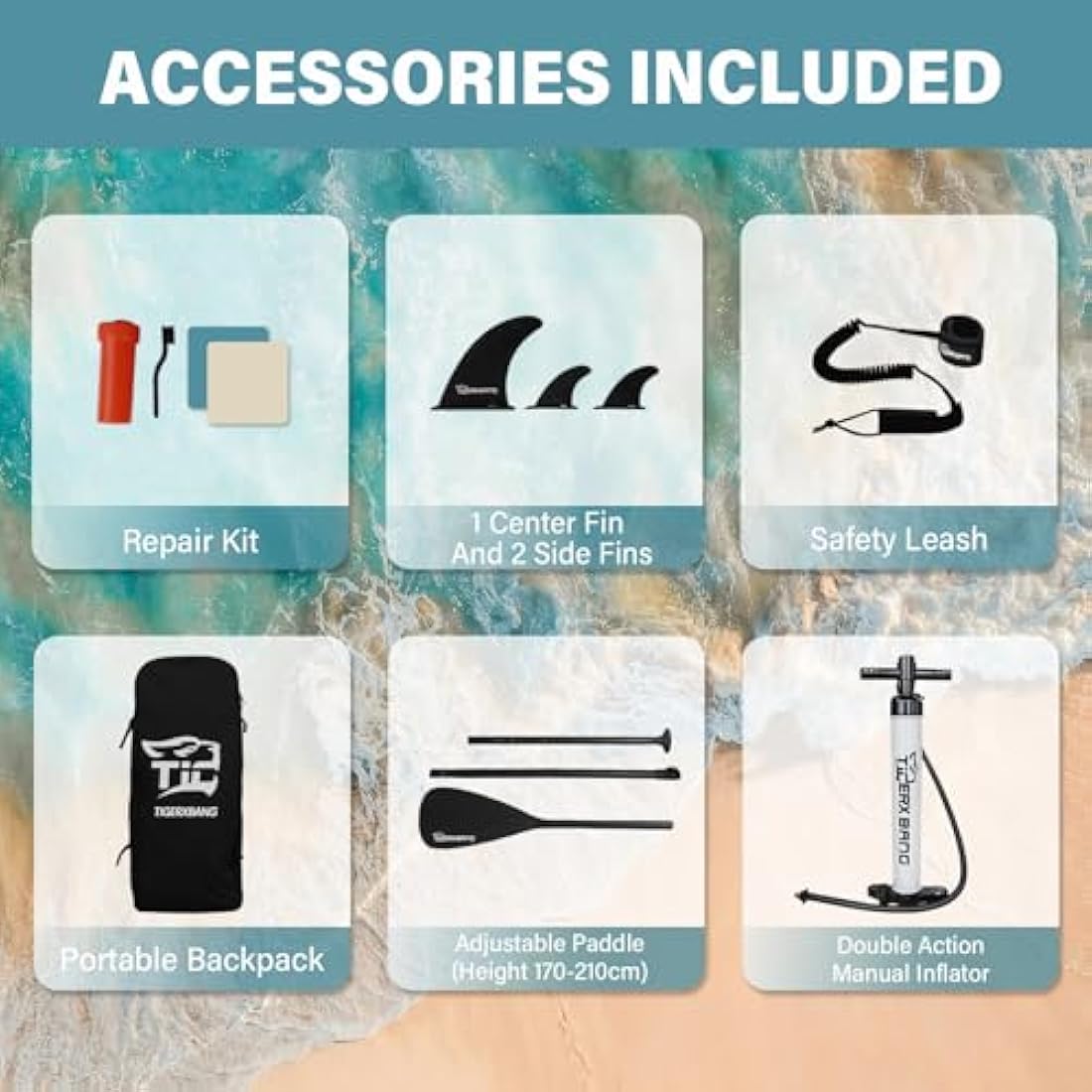 Tigerxbang Inflatable Stand Up Paddle Board | 10' Non-Slip SUP with Accessories