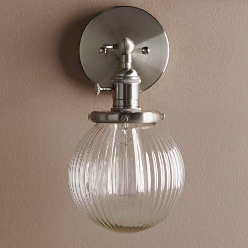 Industrial Vintage Wall Sconce | 15cm Ribbed Glass Globe