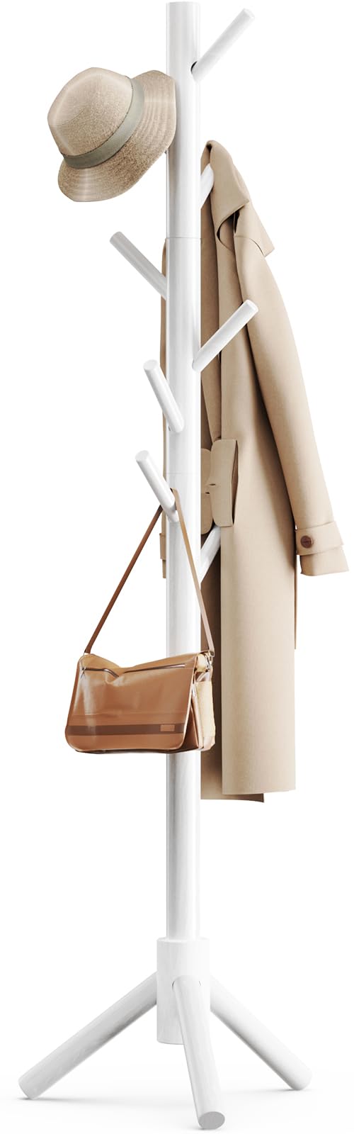 Pipishell Wooden Coat Rack – 8 Hooks Freestanding Adjustable Coat Tree