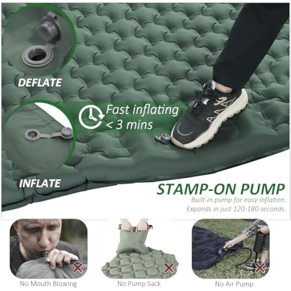 Double Self-Inflating Camping Mat | 12cm Thick Nylon Air Bed