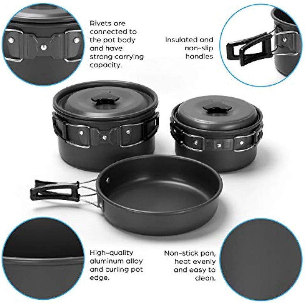 Odoland 15pcs Camping Cookware Set - Lightweight Anodized Aluminum Kit