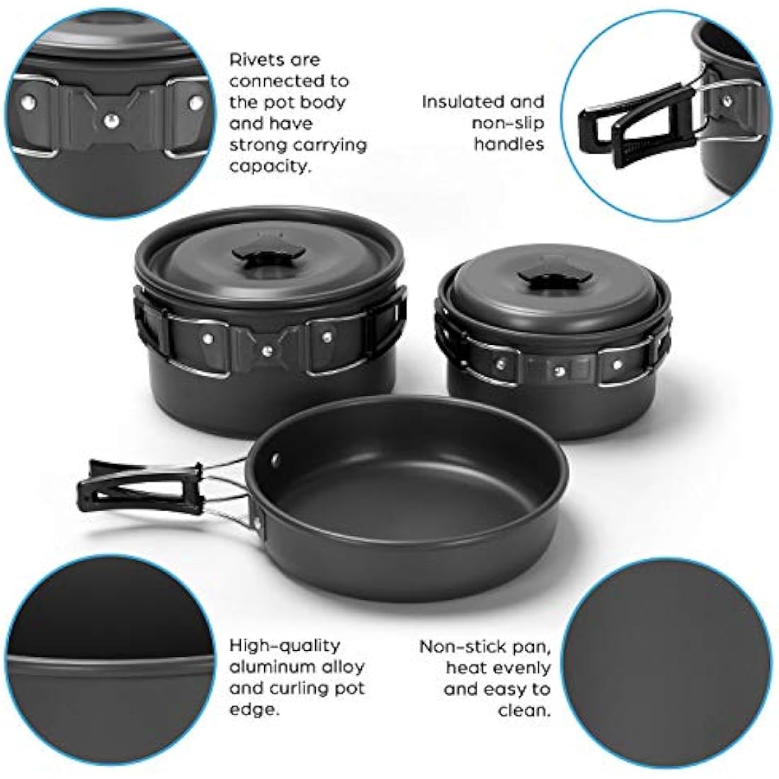 Odoland 15pcs Camping Cookware Set - Lightweight Anodized Aluminum Kit