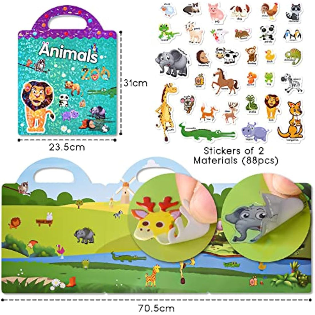 ASTARON Reusable 3D Animal Sticker Book | Toddler Sensory Learning Toy