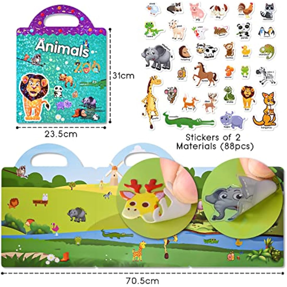 ASTARON Reusable 3D Animal Sticker Book | Toddler Sensory Learning Toy