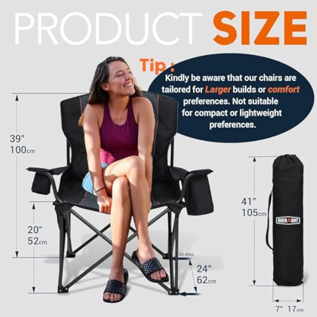 Overmont Heavy Duty Oversized Camping Folding Chair with Cooler Bag