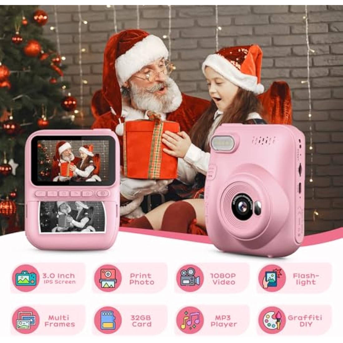 GREENKINDER Kids Instant Print Camera | 1080P Digital Toy with 32GB Card