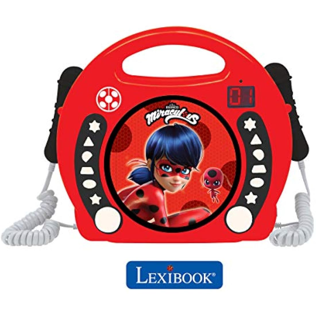 Miraculous Ladybug Portable CD Player with Karaoke Microphones – Red