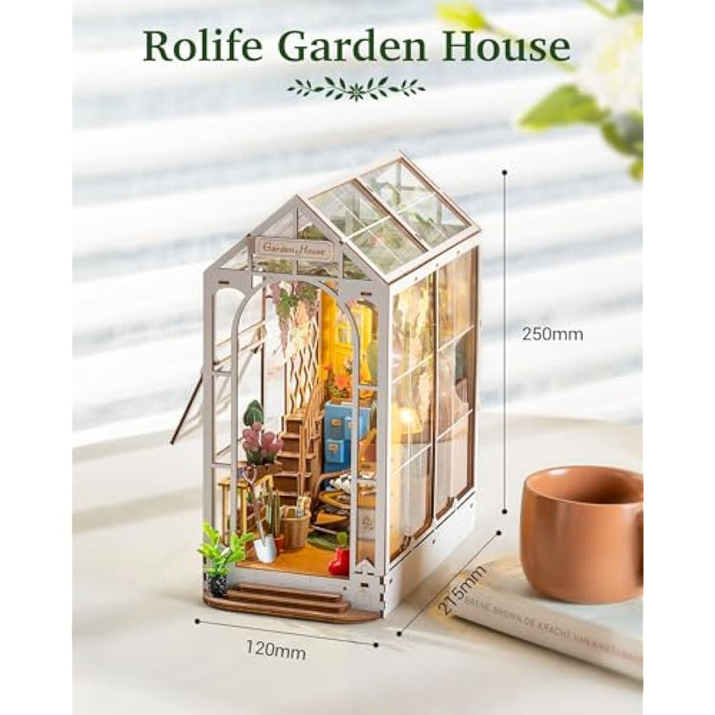 Rolife Greenhouse Book Nook Kit – DIY 3D Wooden Puzzle with LED Light