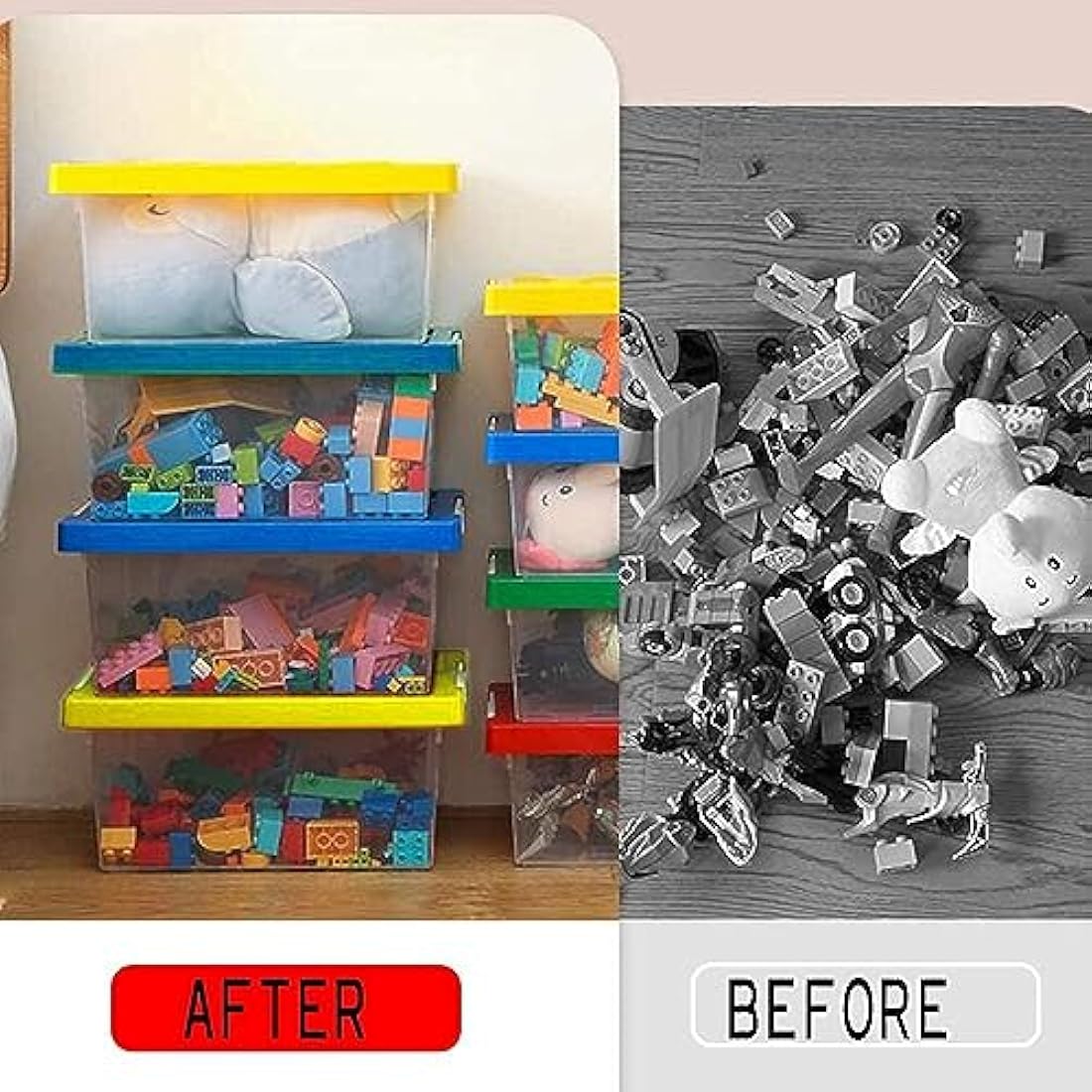 Greentainer Toy Storage Organizer Bins with Building Baseplate - Set of 2