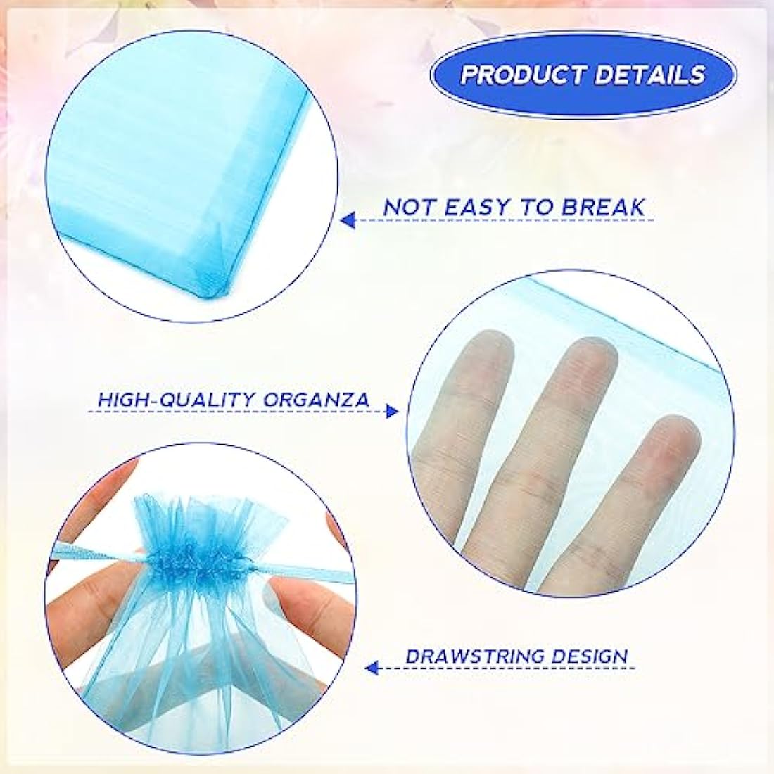 G2PLUS Lake Blue Organza Gift Bags | 100 PCS Mesh Jewelry Pouches