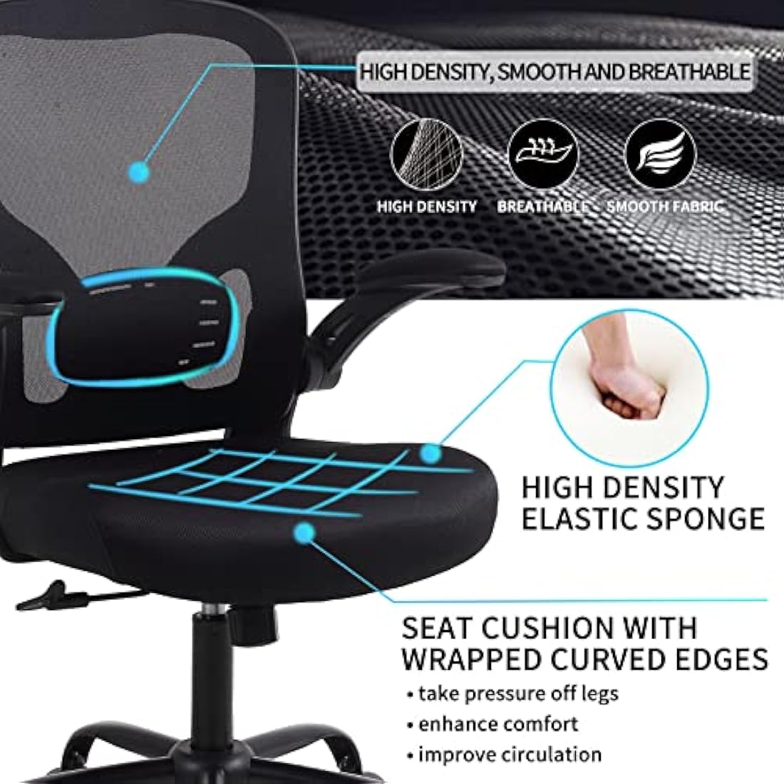 Ergonomic Mesh Office Chair with Flip-up Armrests - Black
