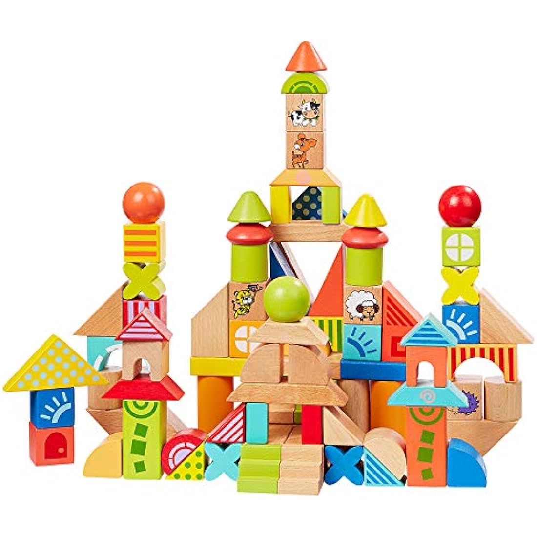 Howa 100-Piece Beech Wooden Building Blocks – Educational Toy Set