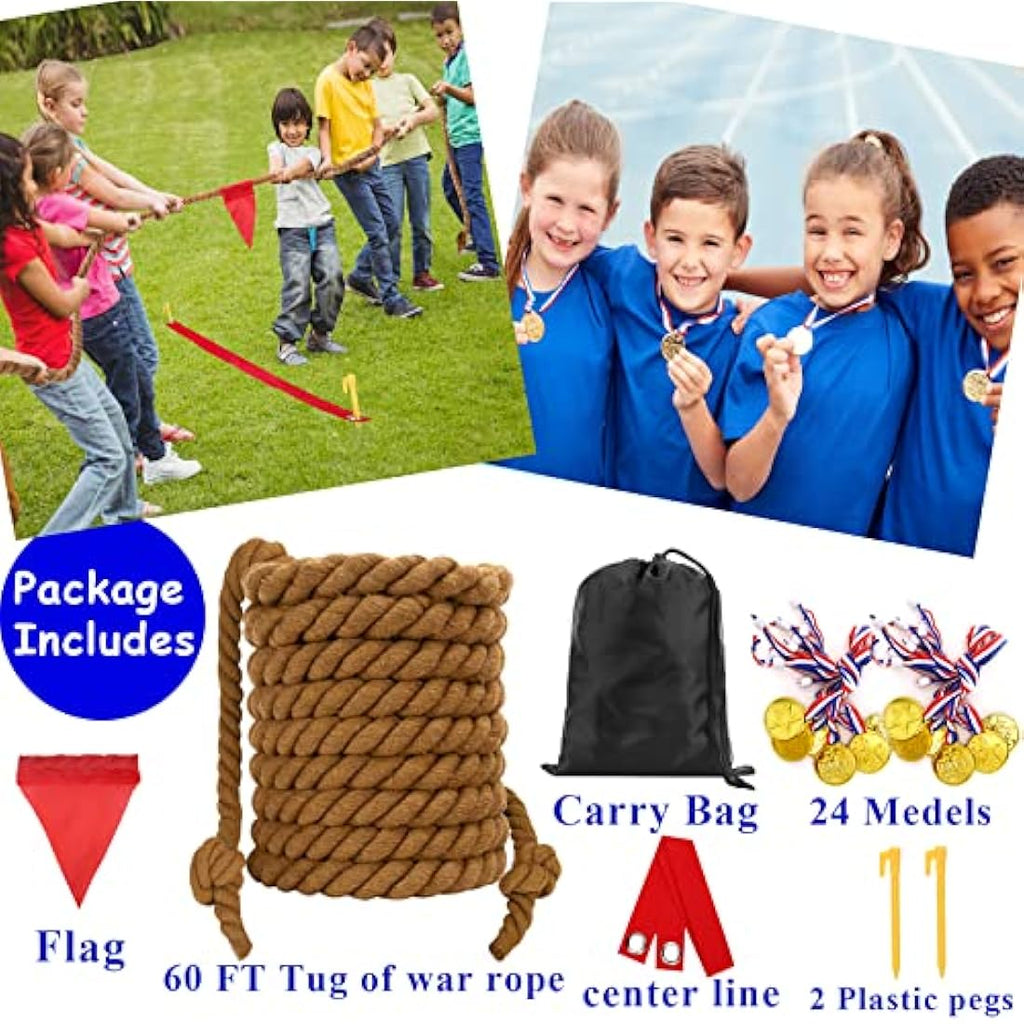 WYRJXYB 60ft Tug of War Rope Set – Natural Cotton Outdoor Game for 36 Kids