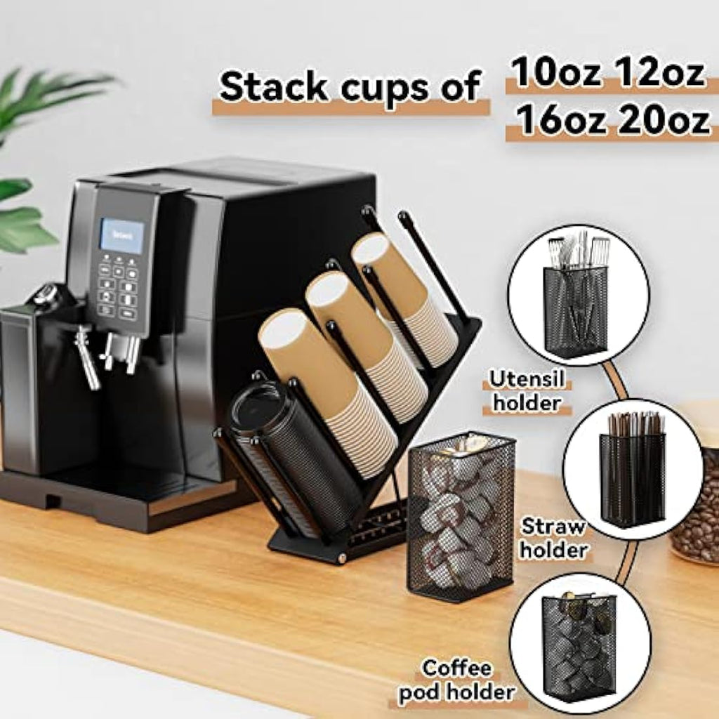 Metal Cup and Lid Holder – 4 Compartment Coffee Dispenser