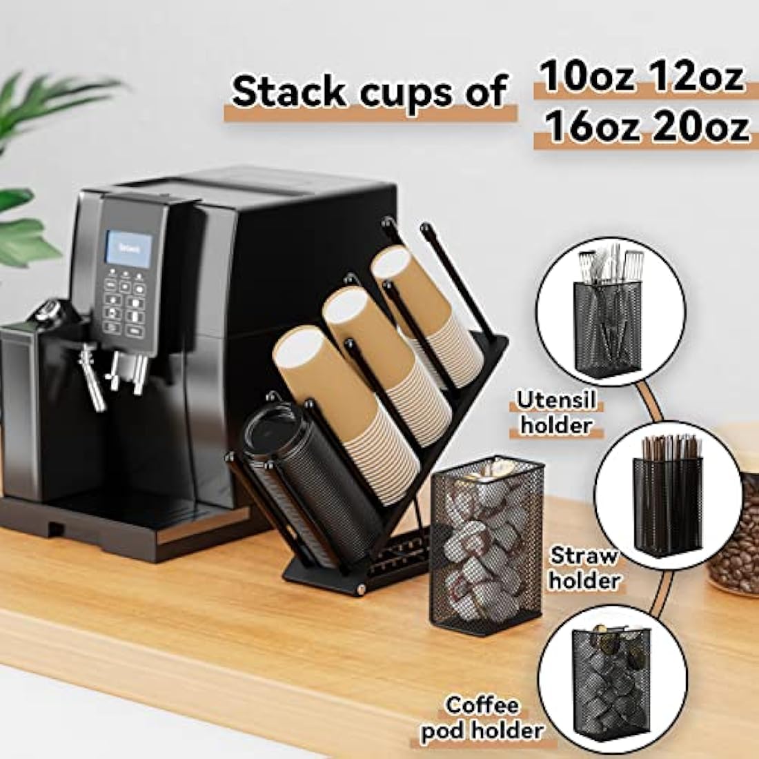 Metal Cup and Lid Holder – 4 Compartment Coffee Dispenser