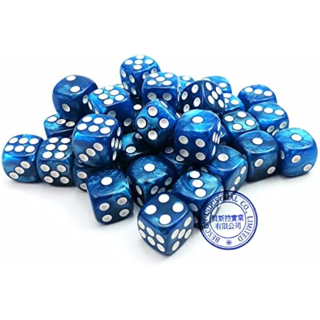 Bescon Marble Blue 12mm 6-Sided Dice Set | 36 Count Block with Box