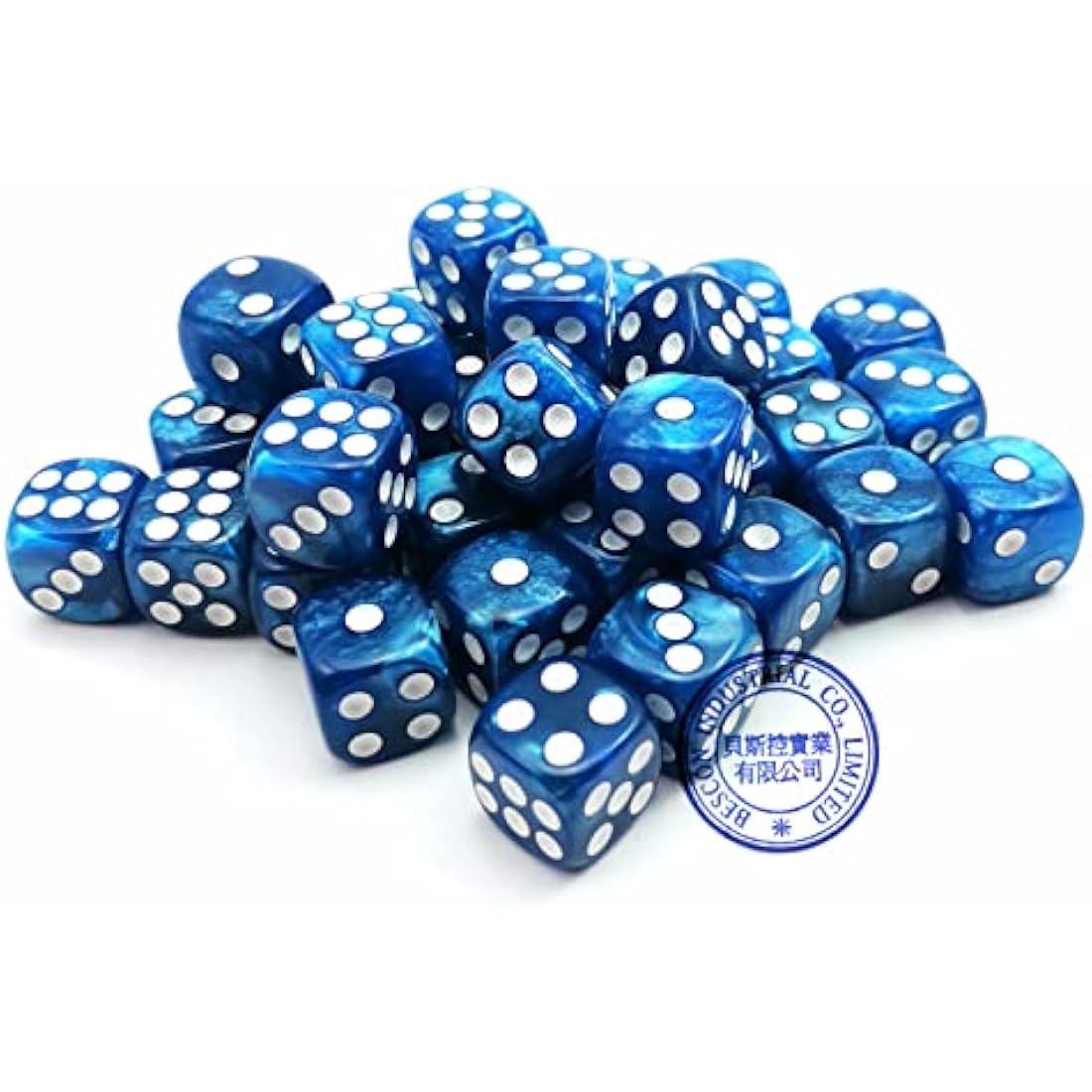 Bescon Marble Blue 12mm 6-Sided Dice Set | 36 Count Block with Box