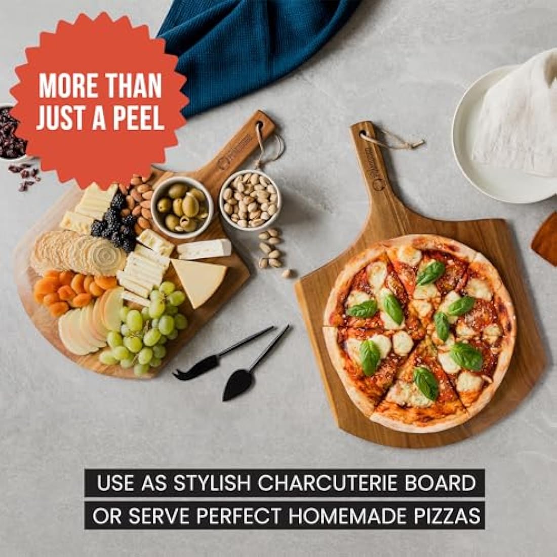 Chef Pomodoro 14-inch Acacia Wood Pizza Peel and Serving Board