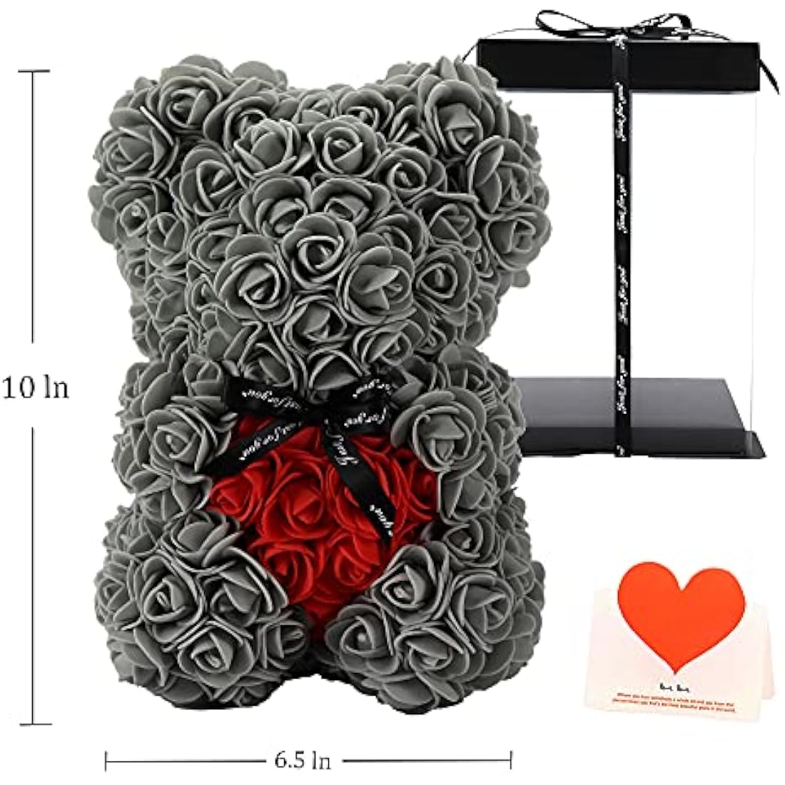 Jolof Store Rose Teddy Bear – Handmade Artificial Flower Gift (Gray)