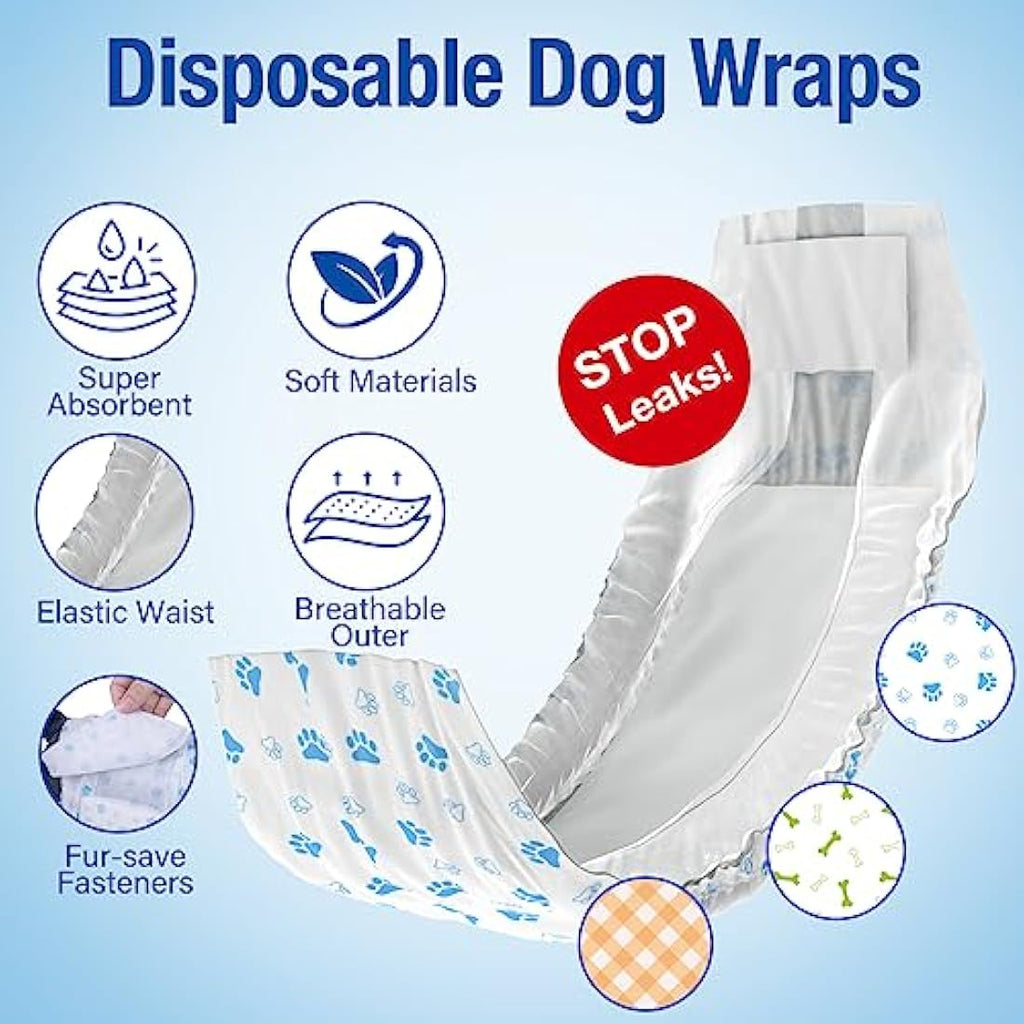 Pet Soft Male Dog Wraps – Super Absorbent Disposable Nappies, 48-Pack